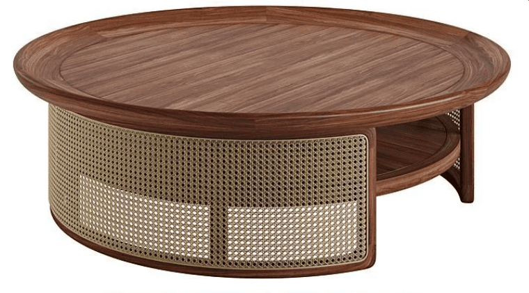 Round Cane-Base Coffee Table