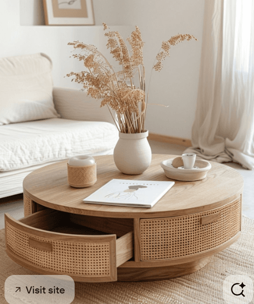 Round Rattan Storage Coffee Table