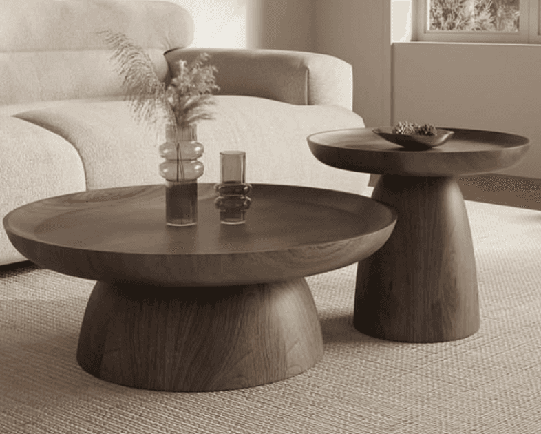 Organic Pedestal Coffee Table Pair
