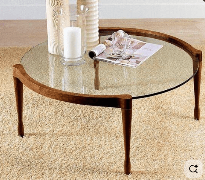 Glass-Top Round Wooden Coffee Table