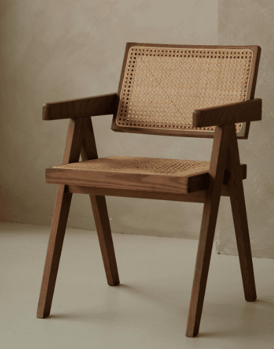 Cane-Back Wooden Armchair