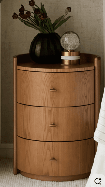 Rounded Three-Drawer Bedside Cabinet