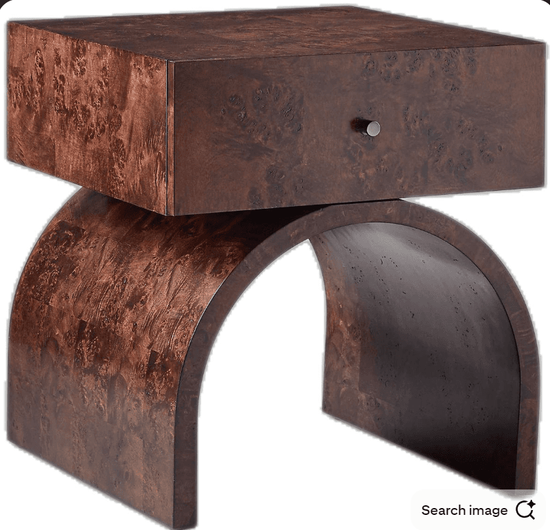 Burled Wood Arch Nightstand