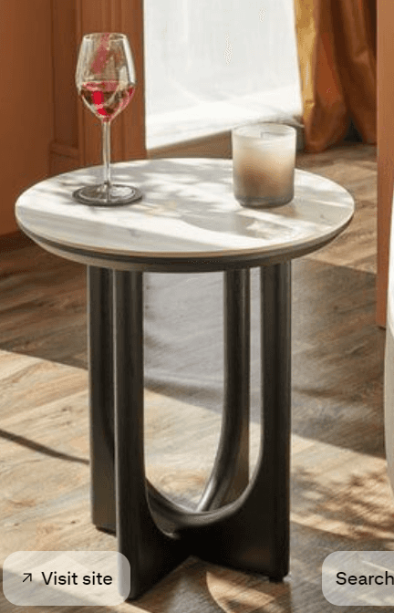 Marble-Top Black-Leg Side Table