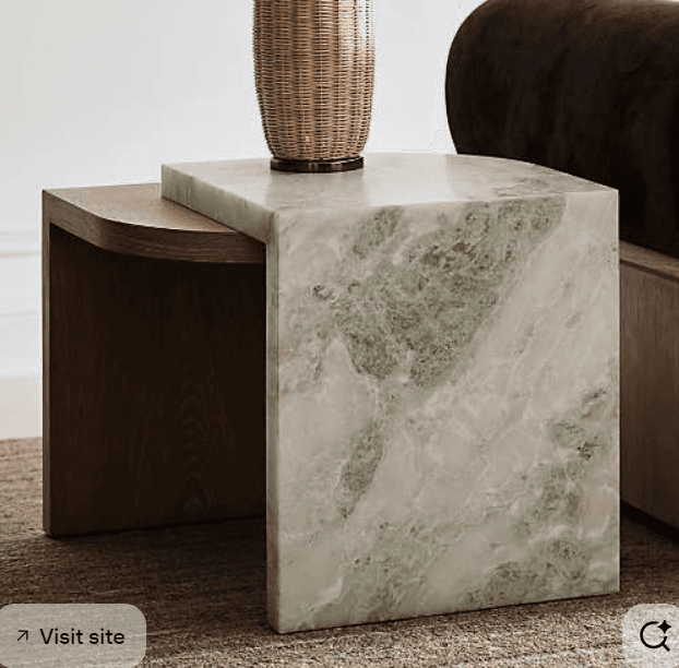 Marble-And-Wood Cube Table