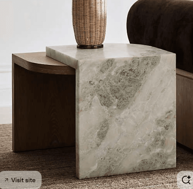 Marble-And-Wood Cube Table