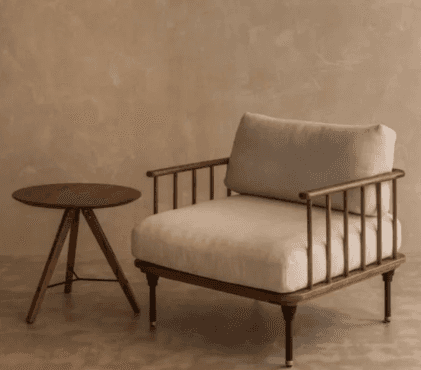Cream Spindle-Arm Lounge Chair