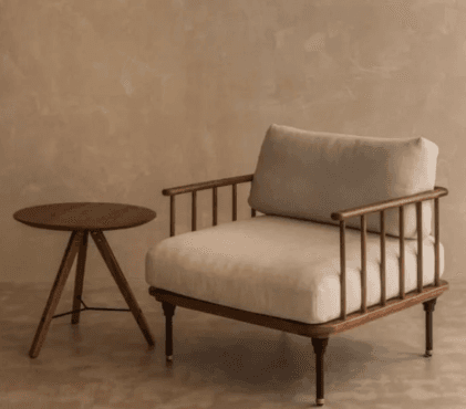Cream Spindle-Arm Lounge Chair