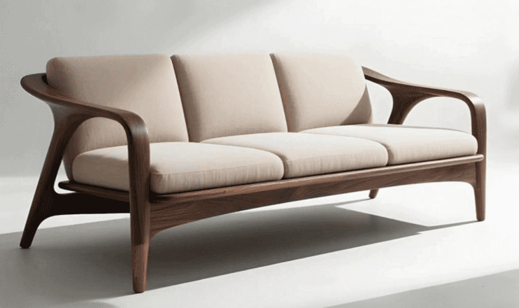 Mid-Century Wooden-Frame Sofa