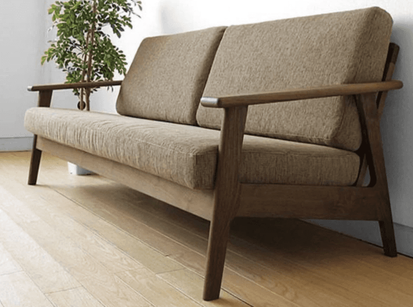 Angled Wooden-Arm Sofa