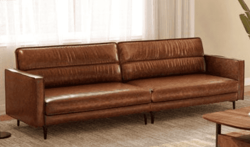 Cognac Leather Slim-Leg Sofa